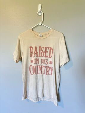 Bella Canvas Cream and Pink “Raised on 90’s Country” Graphic Tee Size L